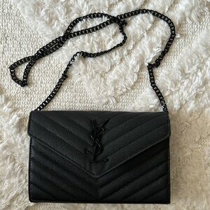 YSL - Cassandre Chain matelassé textured-leather wallet